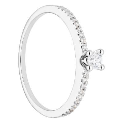 750/1000 White Gold Diamond Solitaire Ring with Side Stones 0.18 ct - Alliantine