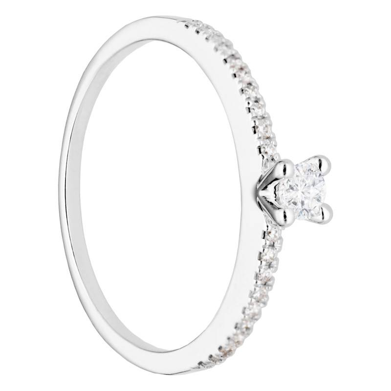 750/1000 White Gold Diamond Solitaire Ring with Side Stones 0.18 ct - Alliantine