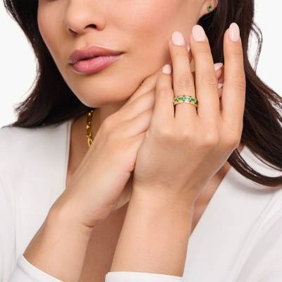 Bague Écailles de Crocodile en Argent 925 Plaqué Or 750 & Pierres Vertes - TR2422-971-6 - Thomas Sabo