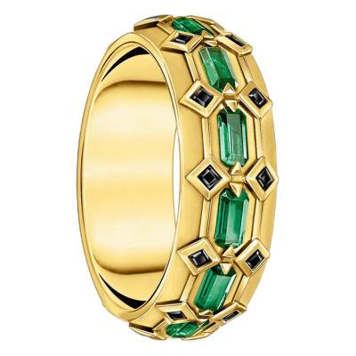 Bague Écailles de Crocodile en Argent 925 Plaqué Or 750 & Pierres Vertes - TR2422-971-6 - Thomas Sabo
