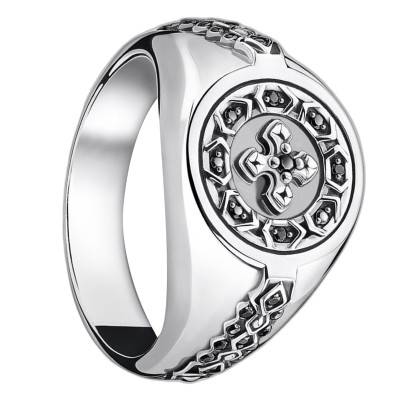 Chevalière Ronde Croix en Argent Sterling 925 & Pierres Noires - TR2307-643-11 - Thomas Sabo