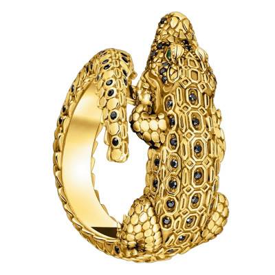 Bague Crocodile en Argent 925 Plaqué Or Jaune 750 & Pierres Noires et Vertes - TR2421-971-7 - Thomas Sabo