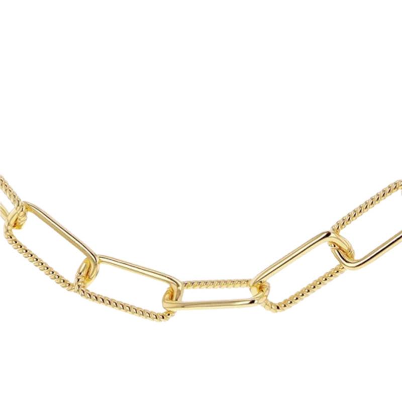 925/1000 Silver Yellow Gold-Plated Semi-Twisted Rectangular Link Chain, 45 cm Length - Manillon