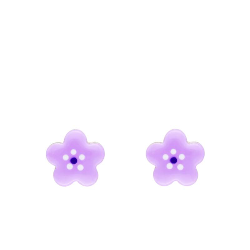 925 Silver Purple Flower Stud Earrings - Bambins