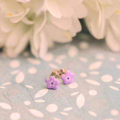 Boucles d'Oreilles Fleur Violette en Argent 925 - Bambins