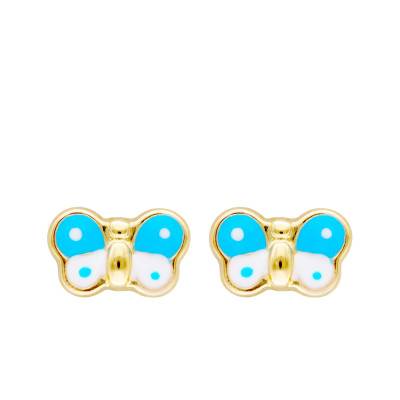 Boucles d'Oreilles Papillon Bleu en Or Jaune 750 - Bambins