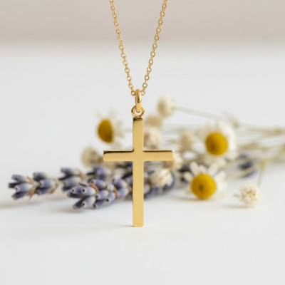 Croix Simple Grande en Or Jaune 750, Dimension 19 x 33 mm - Emanessence