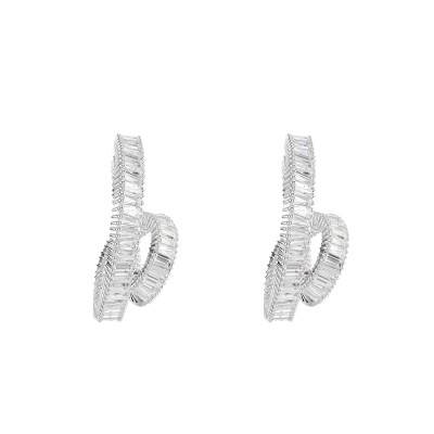 White Matrix Ribbon Hoop Earrings in Rhodium-Plated Metal - 5727113 - Swarovski