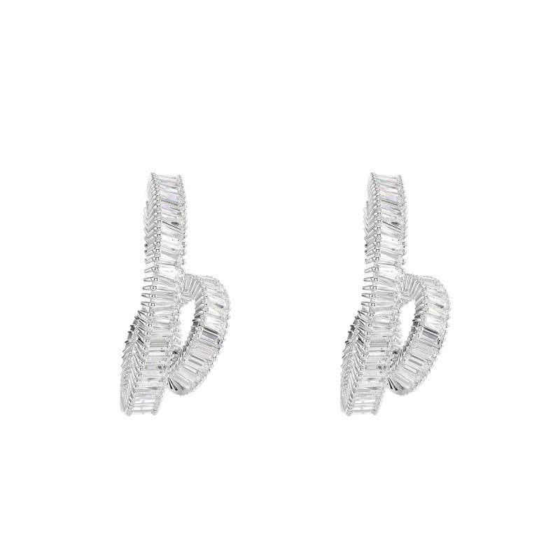 White Matrix Ribbon Hoop Earrings in Rhodium-Plated Metal - 5727113 - Swarovski