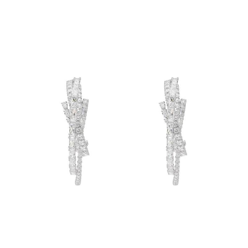 White Matrix Hoop Earrings in Rhodium-Plated Metal - 5727098 - Swarovski