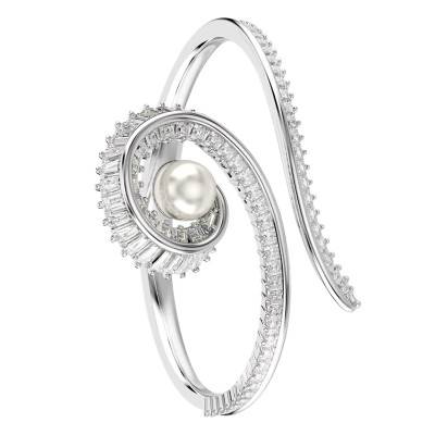 Ariana Grande x Swarovski Crystal Pearl White Open Bangle Bracelet in Rhodium-Plated Metal, Length 15.80 cm - 5720863 - Swarovski
