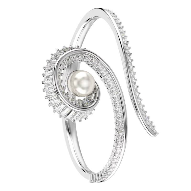 Ariana Grande x Swarovski Crystal Pearl White Open Bangle Bracelet in Rhodium-Plated Metal, Length 15.80 cm - 5720863 - Swarovski