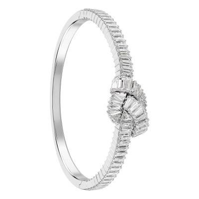 White Matrix Knot Rhodium-Plated Metal Bangle Bracelet, Length 16 cm - 5727120 - Swarovski