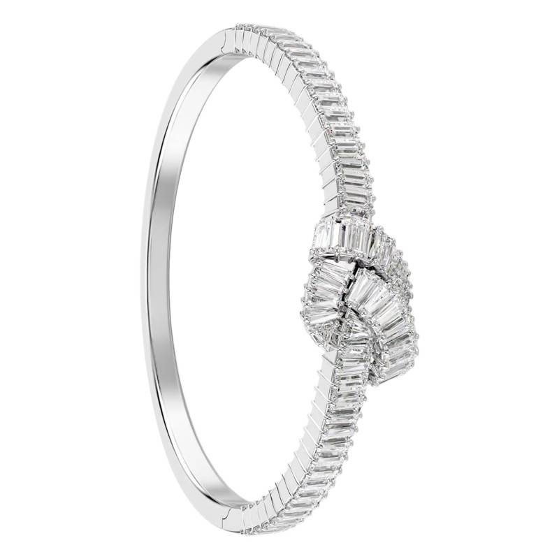 White Matrix Knot Rhodium-Plated Metal Bangle Bracelet, Length 16 cm - 5727120 - Swarovski