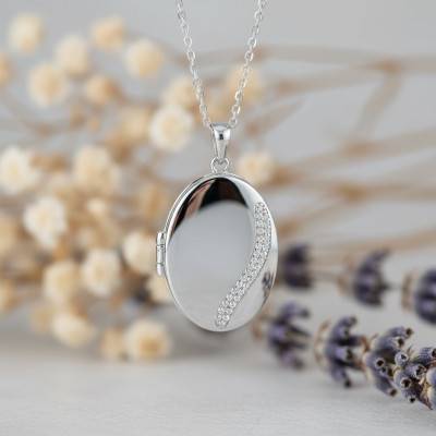 Pendentif Ovale en Argent 925 Rhodié & Oxydes de Zirconium, Dimension 20,5 mm x 35 mm - Emanessence