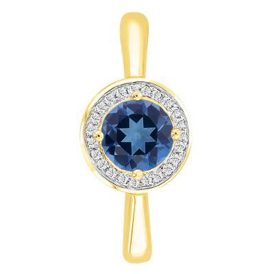 Bague en Or Jaune 750 & Diamants et Topaze London Blue Ronde - Bloomingstone
