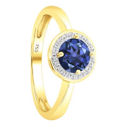Bague en Or Jaune 750 & Diamants et Topaze London Blue Ronde - Bloomingstone