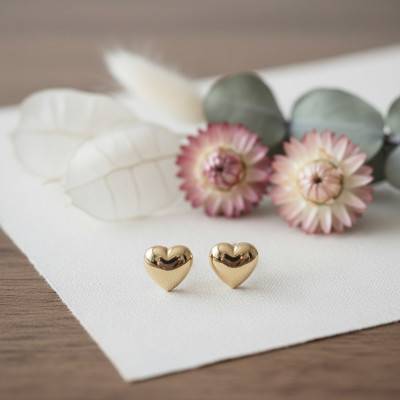 375 Yellow Gold Heart Earrings - Bambins