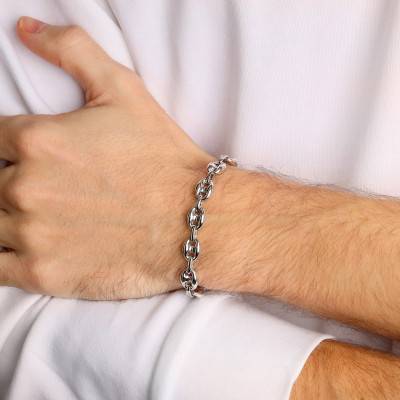 Bracelet Maille Grain de Café Creuse en Argent 925, Longueur 21 cm, Largeur 9 mm - Manillon