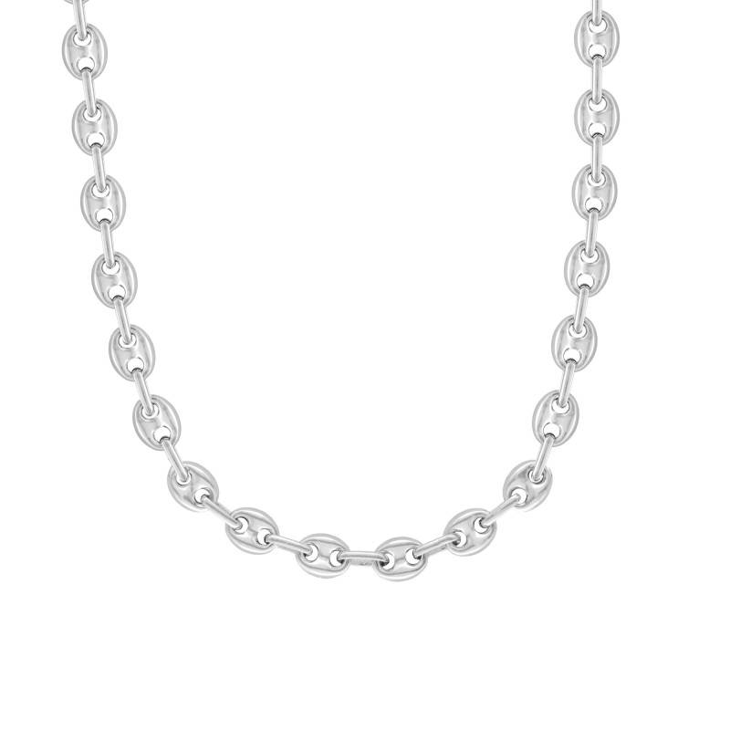 925 Silver Coffee Bean Chain, 60 cm Length, 9 mm Width - Manillon