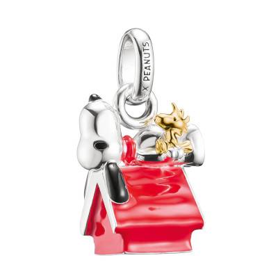 925 Silver 750/1000 Yellow Gold-Plated & Enamel Peanuts Connect Snoopy and Woodstock on the Doghouse Charm Pendant - CC1305-427- - Thomas Sabo