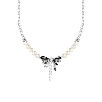 925 Silver White Zirconium Oxide Knot & Pearls Necklace, Length 40 cm to 45 cm - KE2295-167-11 - Thomas Sabo