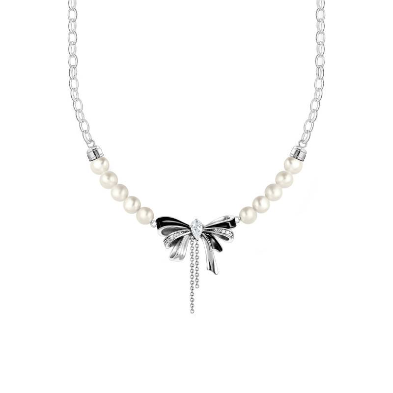 925 Silver White Zirconium Oxide Knot & Pearls Necklace, Length 40 cm to 45 cm - KE2295-167-11 - Thomas Sabo
