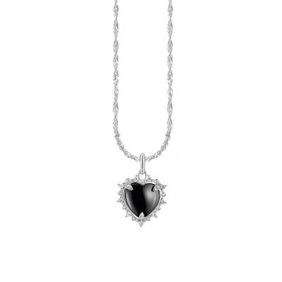 925 Silver Black Heart & Stones Necklace, Length 40 to 45 cm - KE2297-643-11 - Thomas Sabo