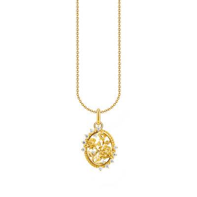 925 Silver Yellow Gold-Plated Romance & Roses Necklace with Stones, Length 40 to 45 cm - KE2301-414-14 - Thomas Sabo