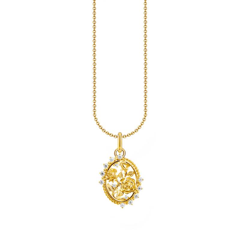 925 Silver Yellow Gold-Plated Romance & Roses Necklace with Stones, Length 40 to 45 cm - KE2301-414-14 - Thomas Sabo