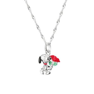 Collier Snoopy des Peanuts avec Roses en Argent 925 & Email, Longueur de 40 cm à 45 cm - KE2353-664-7 - Thomas Sabo