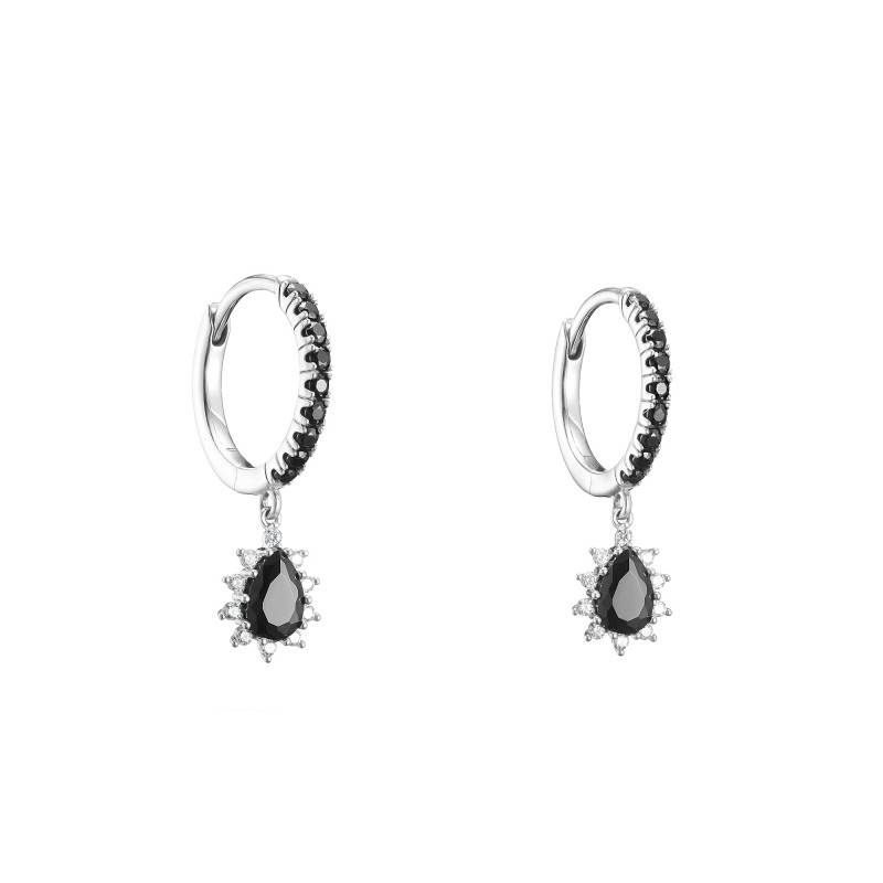 925 Silver & Zirconium Oxide True Romance Black Drop Hoop Earrings - CR748-643-11 - Thomas Sabo