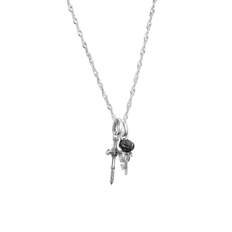 925 Silver & Cubic Zirconia Sword and Rose True Romance Necklace, Length 40 to 45 cm - KE2352-691-11 - Thomas Sabo