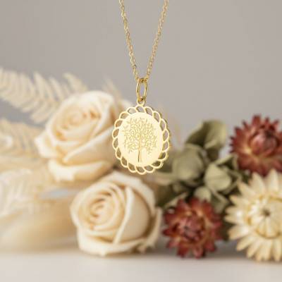 Pendentif Arbre de Vie Arabesque en Or Jaune 750, Diamètre 15 mm - Emanessence