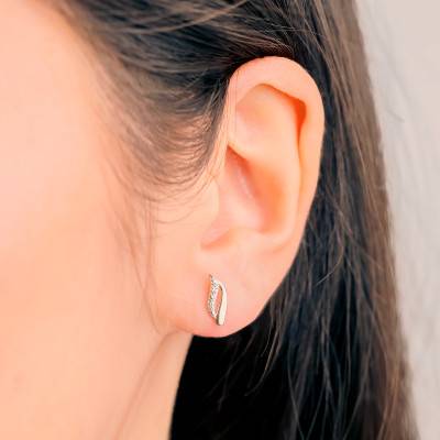 375/1000 Two-Tone Gold & 0.01 ct Diamond Stud Earrings - Emanessence
