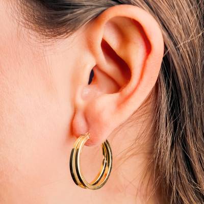 750 Yellow Gold Cliquet Hoop Earrings, 20 mm Diameter - Emanessence
