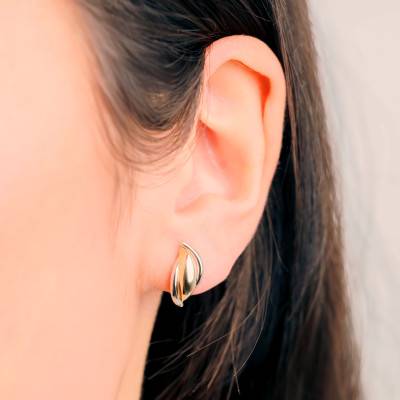 375/1000 Two-Tone Gold Huggie Earrings - Emanessence