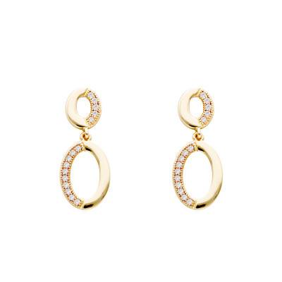 Gold-Plated Oval Drop Earrings with Zirconia Stones - Emanessence