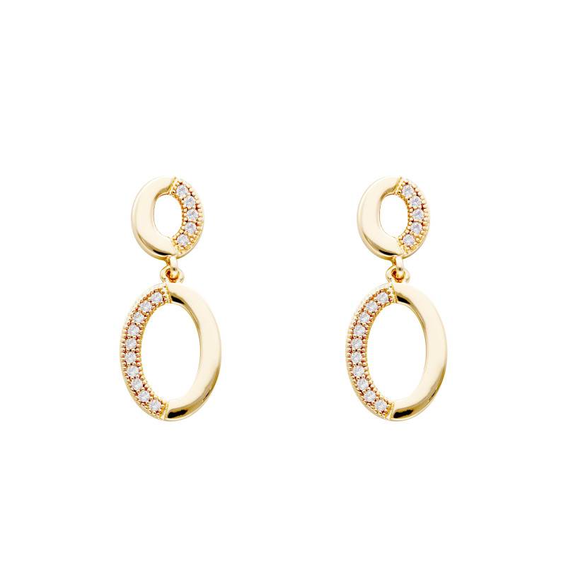 Gold-Plated Oval Drop Earrings with Zirconia Stones - Emanessence
