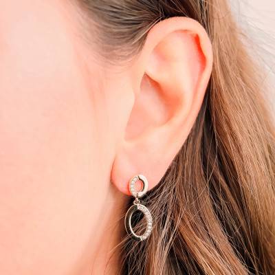 Gold-Plated Oval Drop Earrings with Zirconia Stones - Emanessence