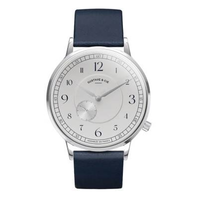 Montre 12H Hector Argent & Blanc Cuir Bleu Océan 40mm - Gustave & Cie
