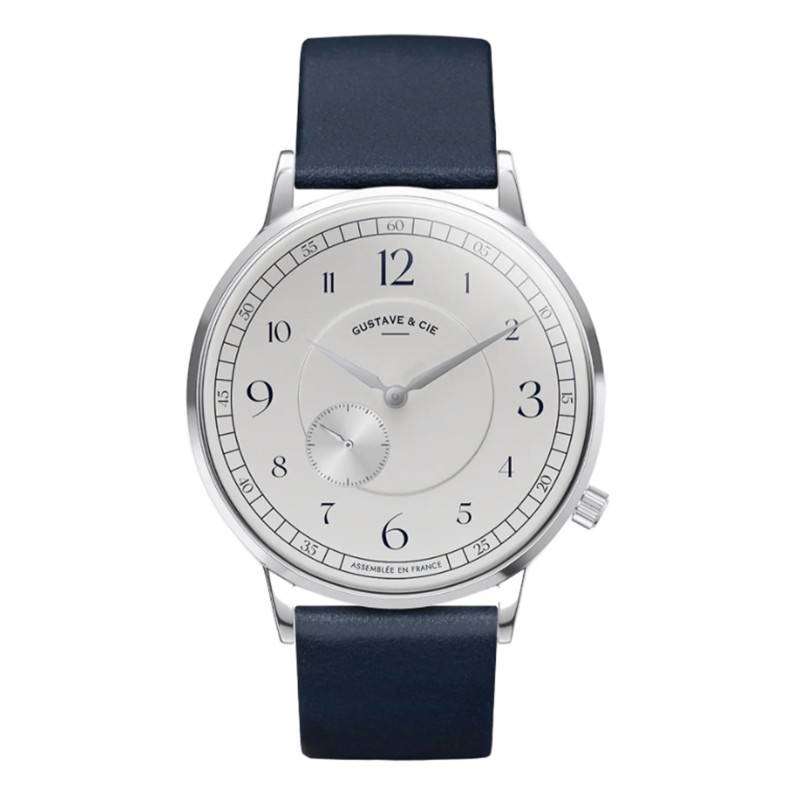 12H Hector Silver & White 40mm Ocean Blue Leather Watch - Gustave & Cie
