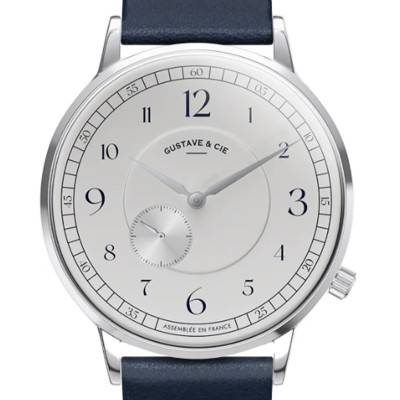 Montre 12H Hector Argent & Blanc Cuir Bleu Océan 40mm - Gustave & Cie