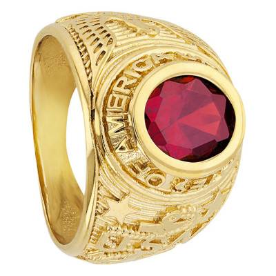 Chevalière Universitaire en Plaqué Or Jaune & Oxyde de Zirconium Rouge Grenat - Imperium