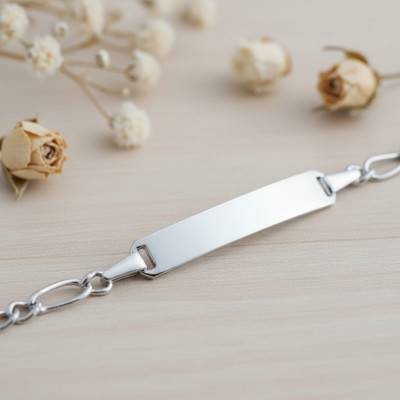 Gourmette Maille Cheval Alternée Triple en Or Blanc 375, Longueur Ajustable 15 cm, Largeur 2,50 mm - Bambins