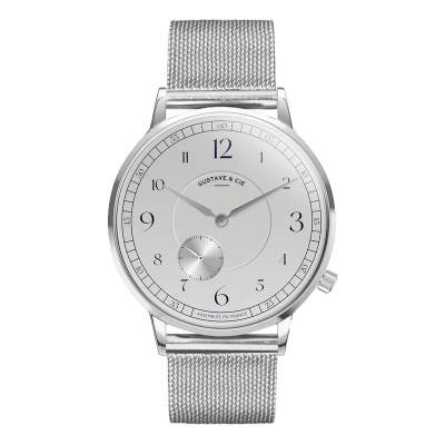 Montre 12H Hector Argent & Blanc Milanais Argent 36mm - Gustave & Cie