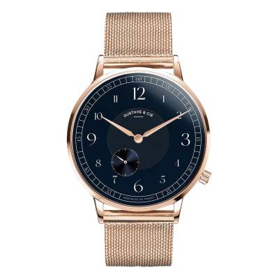 Hector Rose Gold & Blue Rose Gold Milanese 36mm 12H Watch - Gustave & Cie