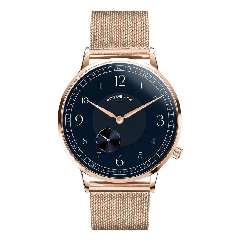 Hector Rose Gold & Blue Rose Gold Milanese 36mm 12H Watch - Gustave & Cie