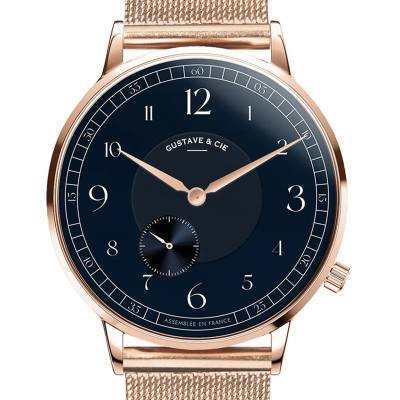 Hector Rose Gold & Blue Rose Gold Milanese 36mm 12H Watch - Gustave & Cie