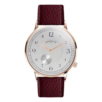 Hector Rose Gold & White Grained Bordeaux Leather 36mm 12H Watch - Gustave & Cie